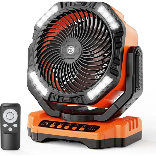 40000mAh Battery Operated Camping Fan, Auto Oscillation Remote Control Timer - Cordless