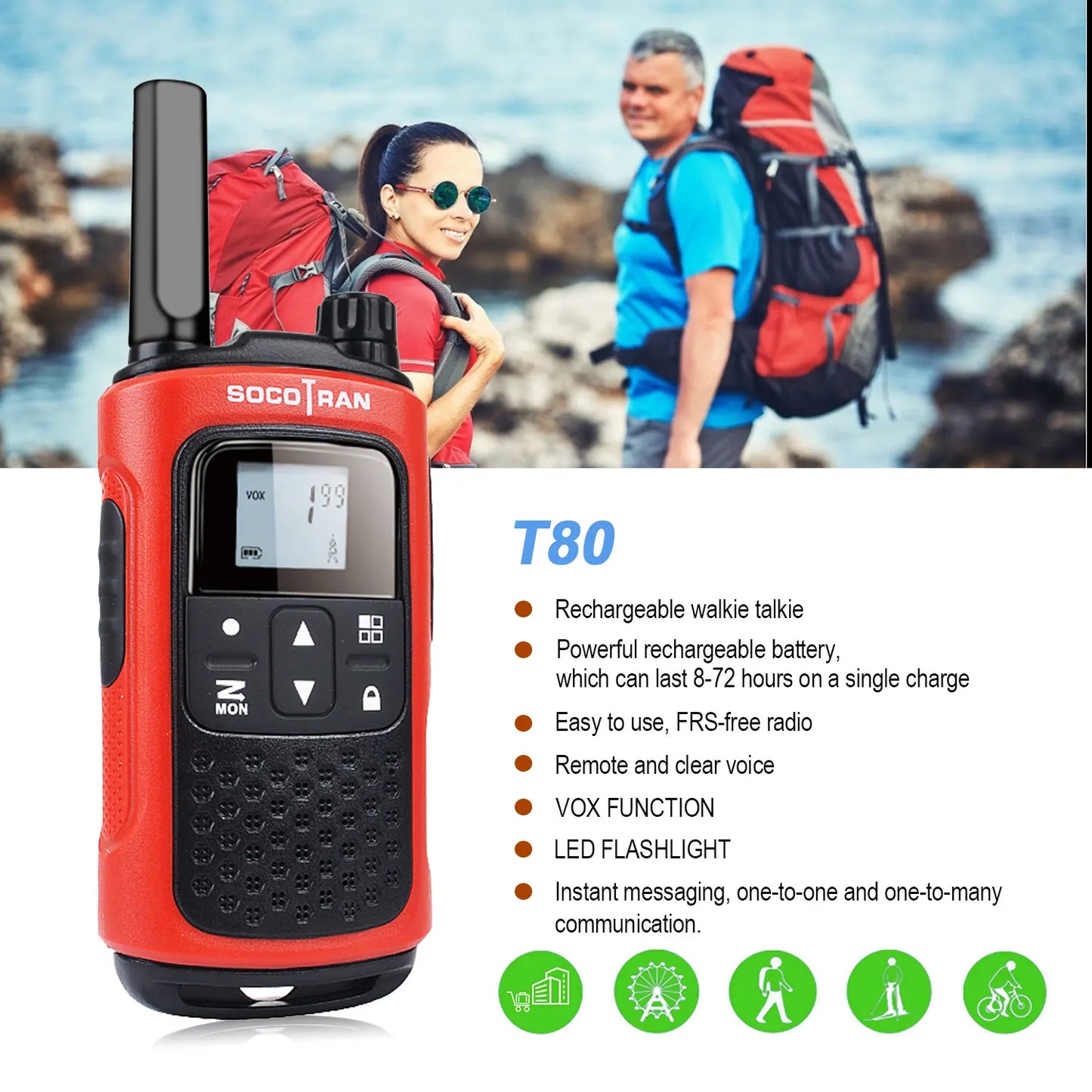 Rechargeable Two-Way Radio with Flashlight