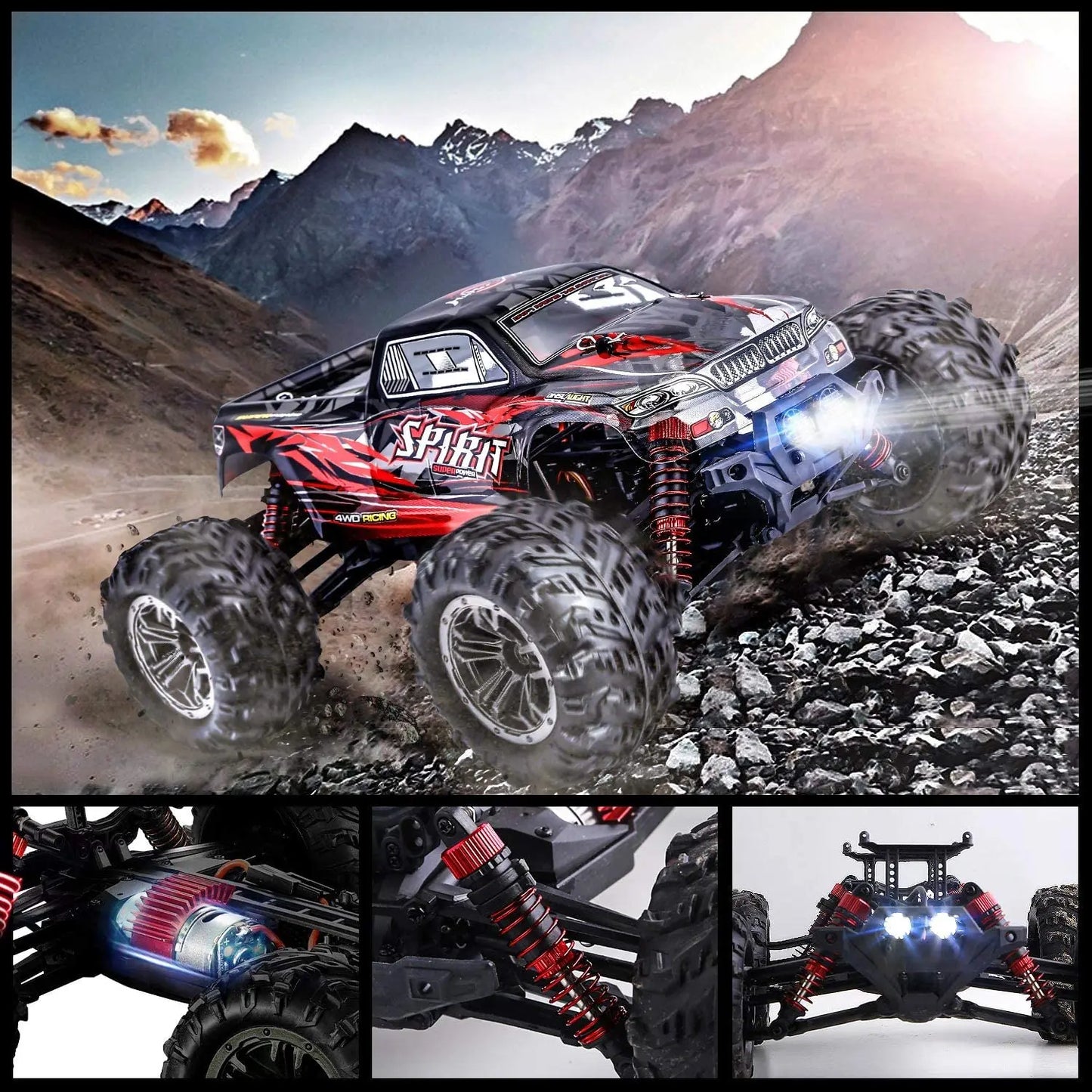 HISTOYE Remote Control Car IPX4 Waterproof Off Road 1:16  Monster Hobby Cross-Country Buggy with Headlights