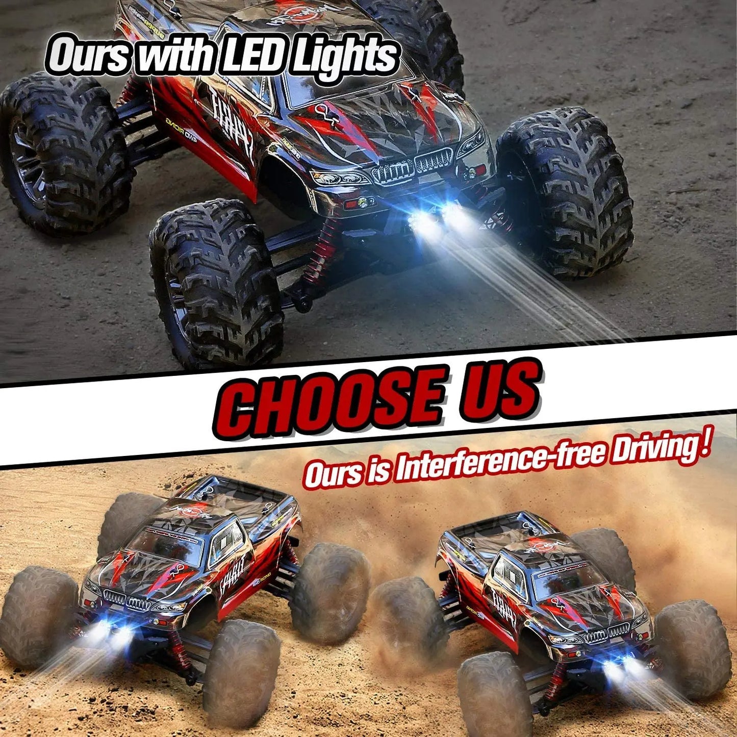 HISTOYE Remote Control Car IPX4 Waterproof Off Road 1:16  Monster Hobby Cross-Country Buggy with Headlights