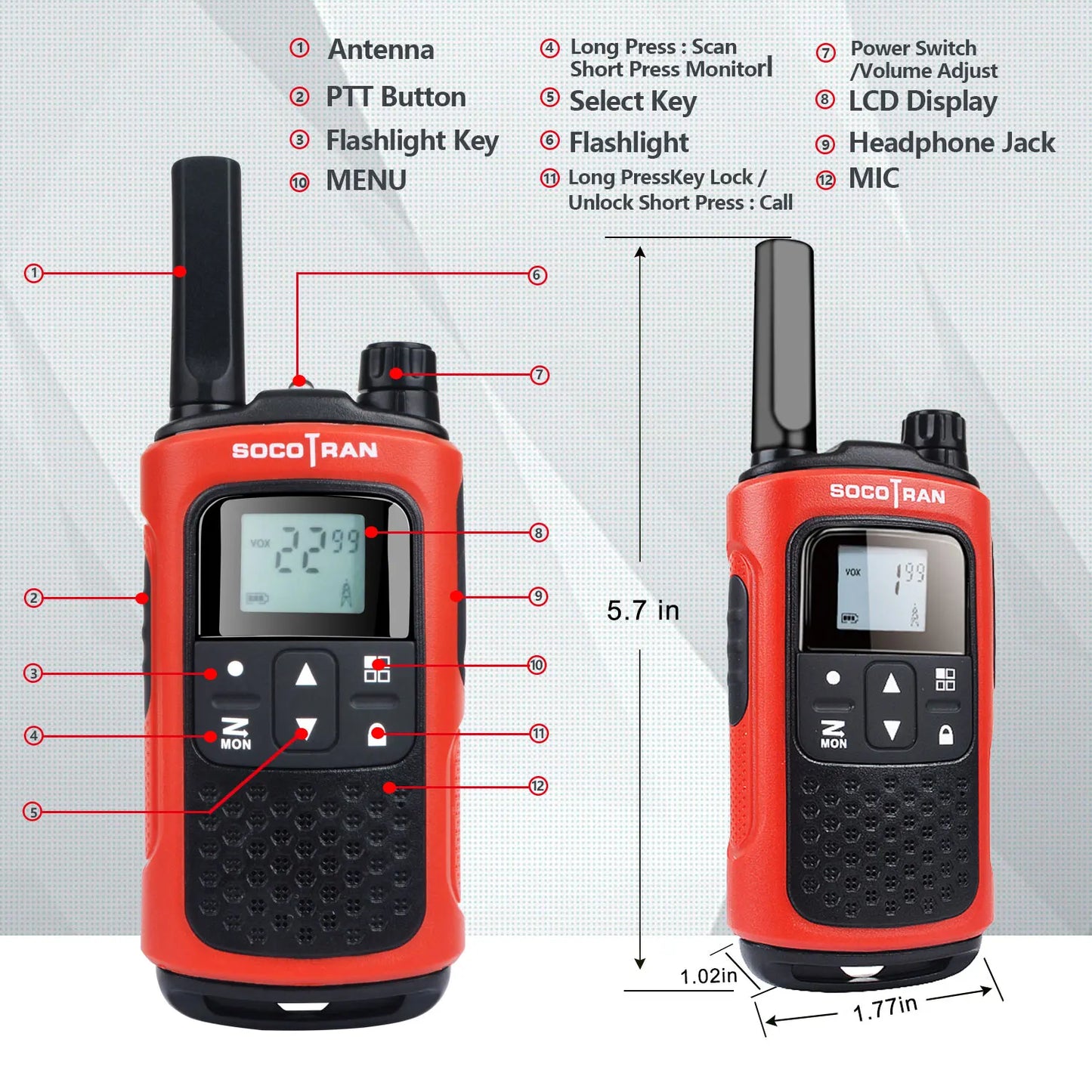 Rechargeable Two-Way Radio with Flashlight