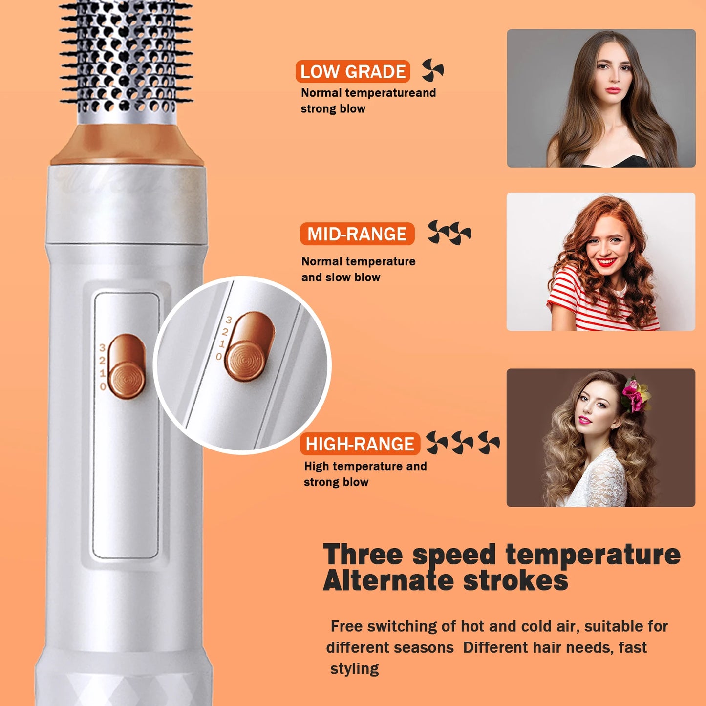 Hair Dryer Brush 6 In 1 Hot Air Styling Brush Electric Hair Heating Brush Air Curling Iron Wand