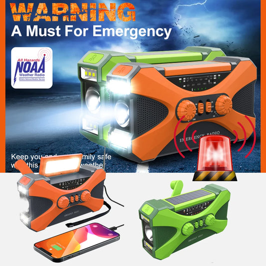 Solar Emergency Radio 10000mAh Hand Crank Portable AM/FM/NOAA SOS Radio with Flashlight & Reading Lamp Cell Phone Charger