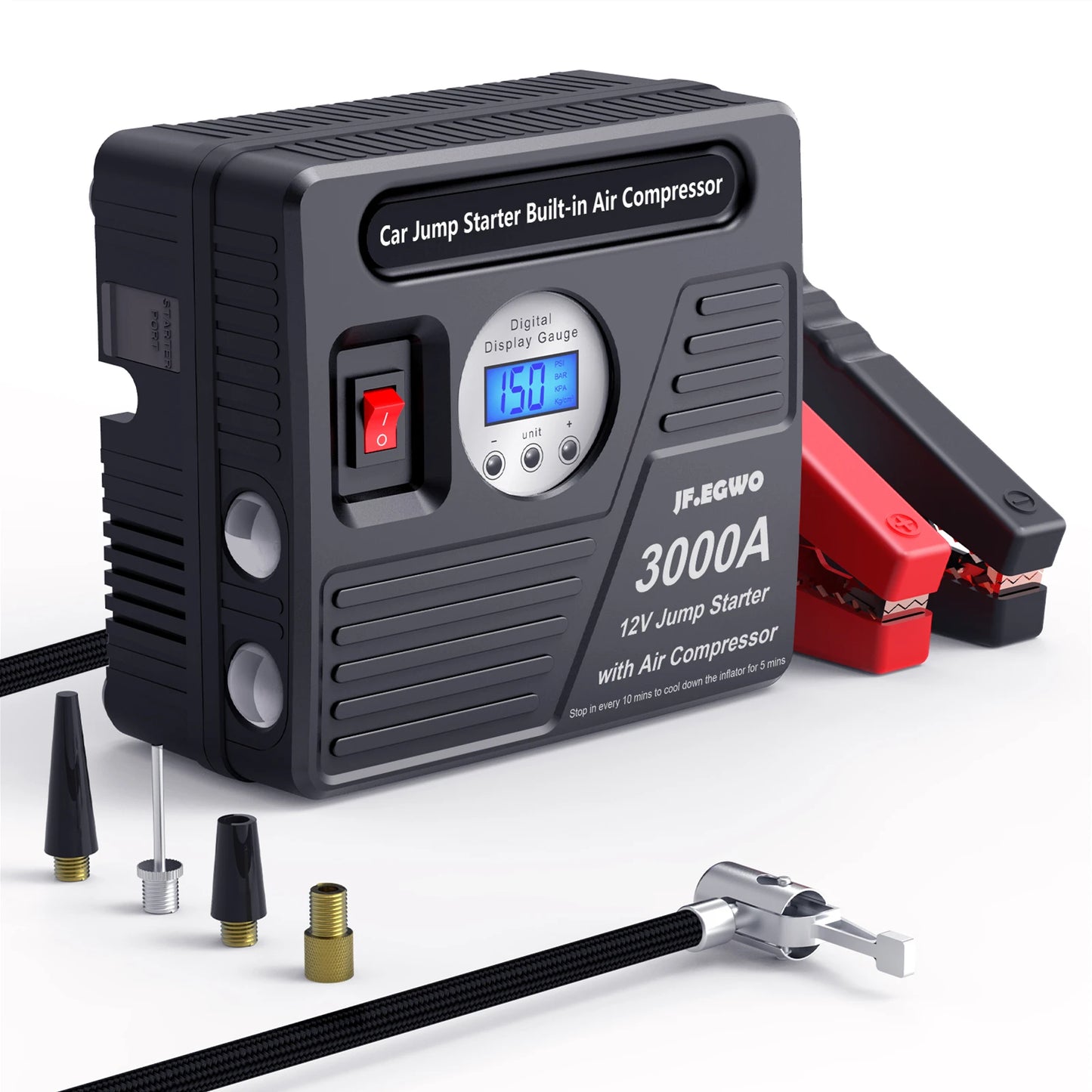 3000A JFEGWO 12V Professional  Jump Starter Power Bank With Air Compressor Pump Battery Booster Starter Device For Car