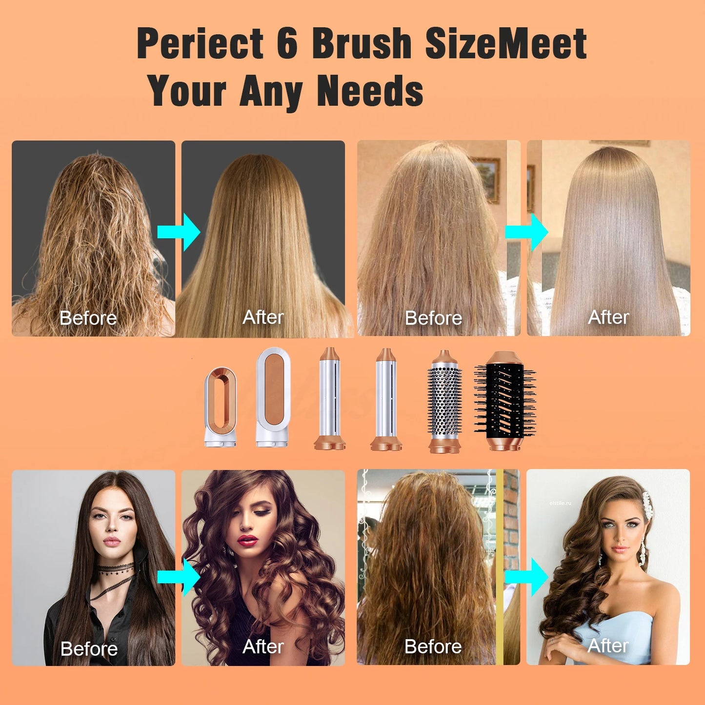 Hair Dryer Brush 6 In 1 Hot Air Styling Brush Electric Hair Heating Brush Air Curling Iron Wand