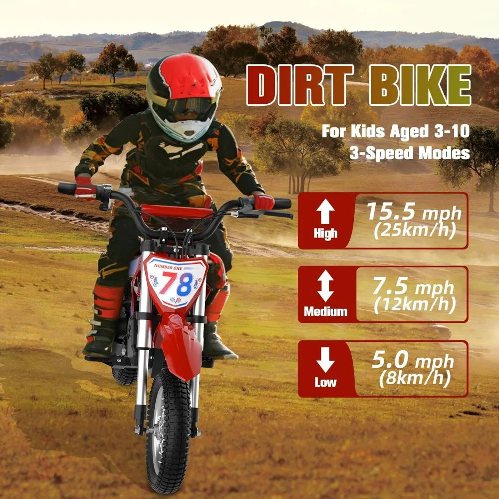 Electric Dirt Bike, Electric Motorcycle for Kids Ages 3-10- Up to 15.5MPH & 13.7 Miles Long-Range, 300W&36V