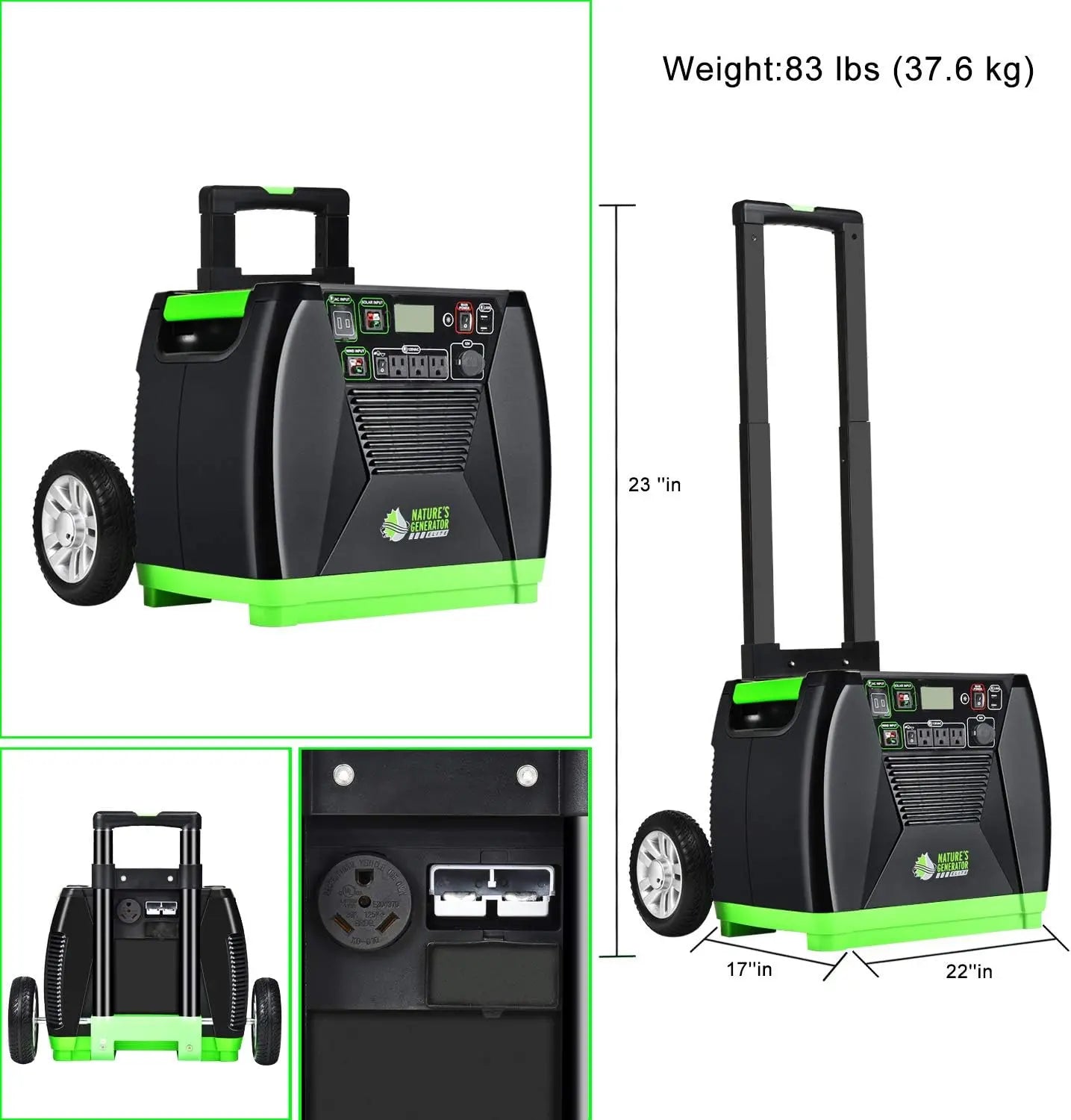 Elite with Cart -3600w Solar and Wind Powered Generator in Quiet Operation with 12V DC port 2 USB ports  AC outlets