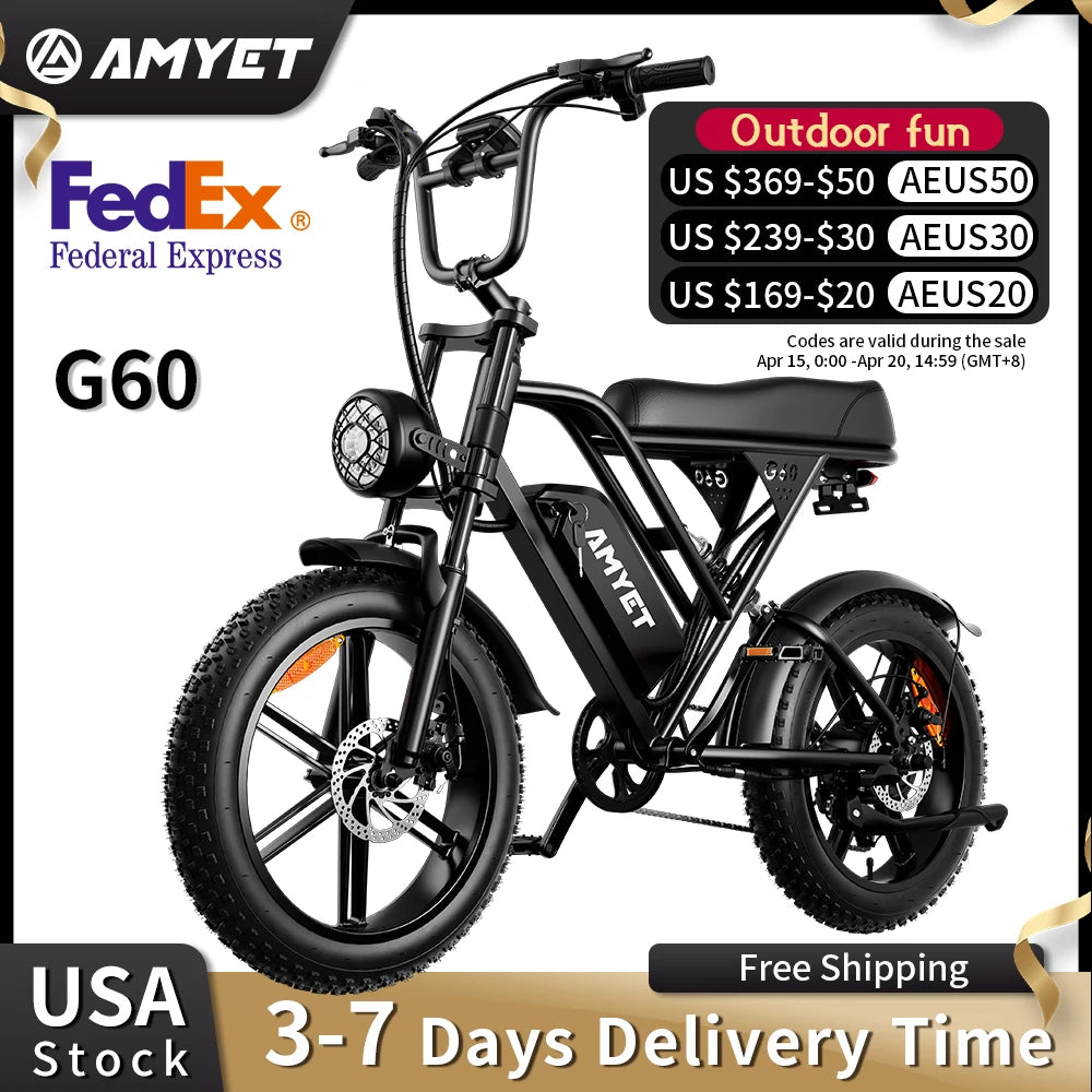 AMYET V9-G60 Electric E Bikes Mountain Moped For Men