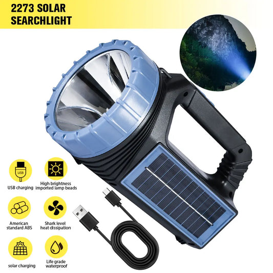 Portable LED Flashlight Solar USB Rechargeable Waterproof Handheld Lantern COB Led Searchlight for Outdoor Camping Hiking Torch