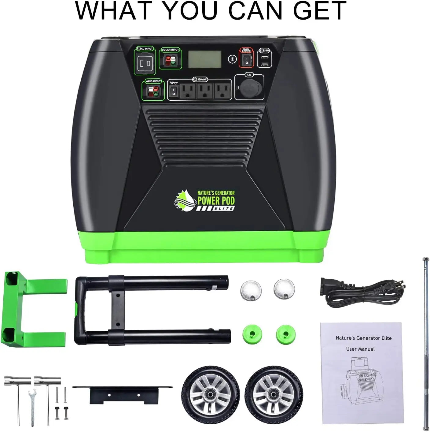 Elite with Cart -3600w Solar and Wind Powered Generator in Quiet Operation with 12V DC port 2 USB ports  AC outlets